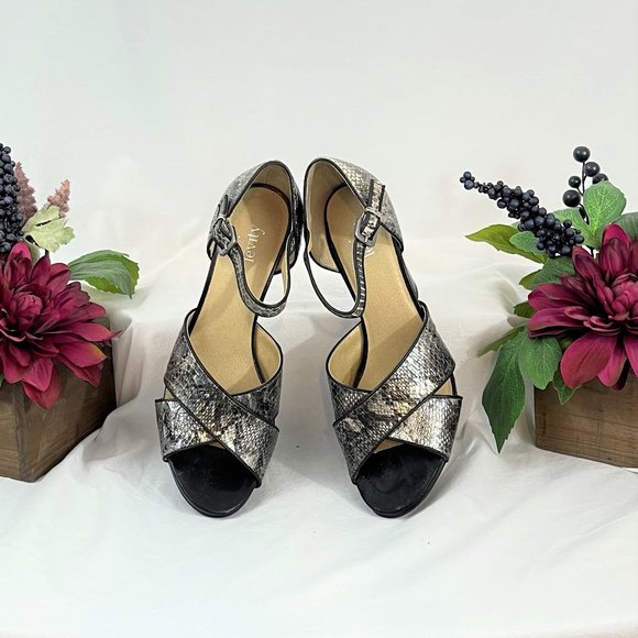 Snakeskin Curved Heel Sandals | Levity - Picture 4 of 5